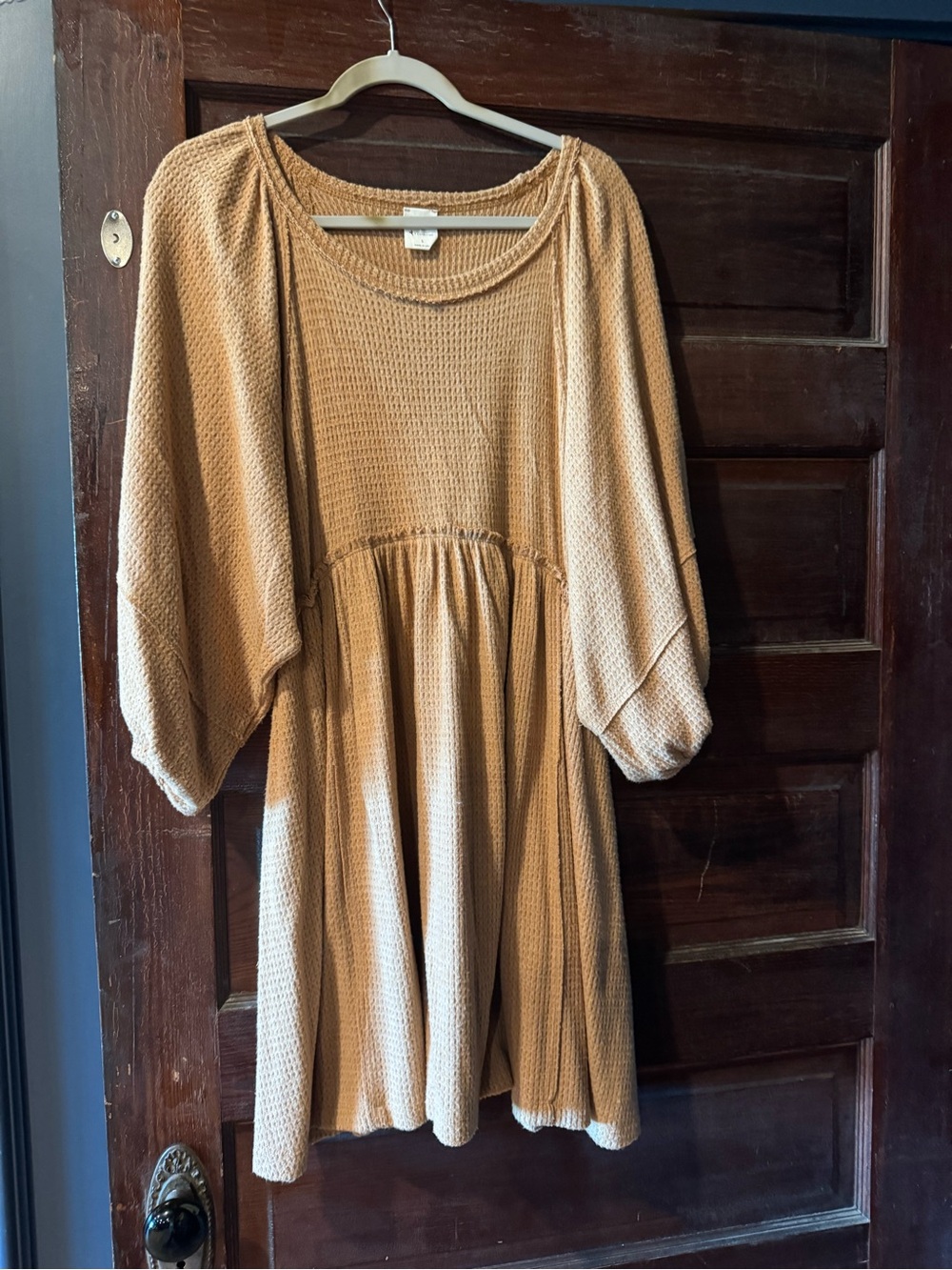 By Together Waffle-Knit Puff Sleeve Dress in Mustard